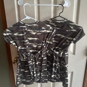 Girl's Camo Set of Two Print Tie Front Round Neck Short Sleeve T Shirt Dress